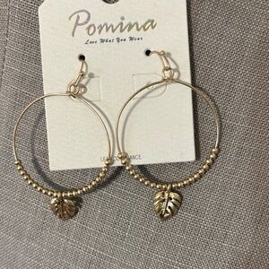 🍃Pomina Gold Monstera Leaf Hoop Earrings with Beaded Detail 🍃